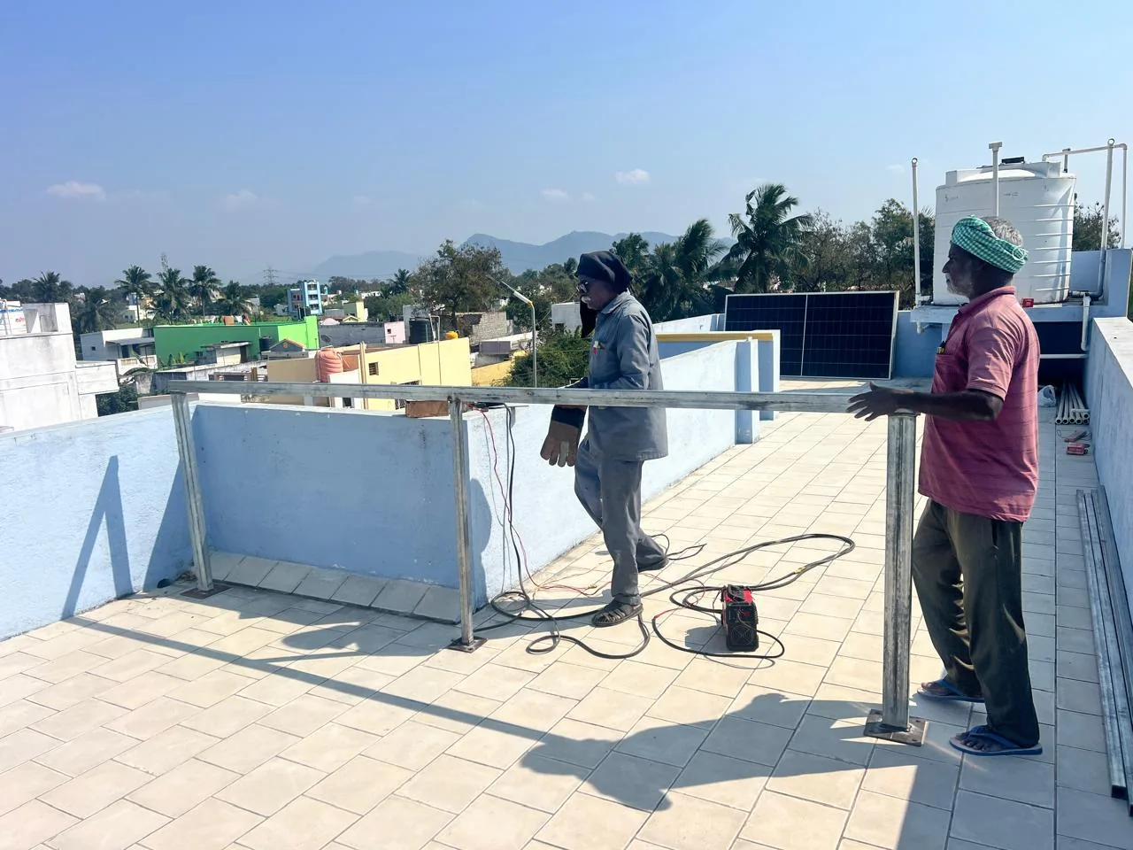 Solar installation team at rooftop site